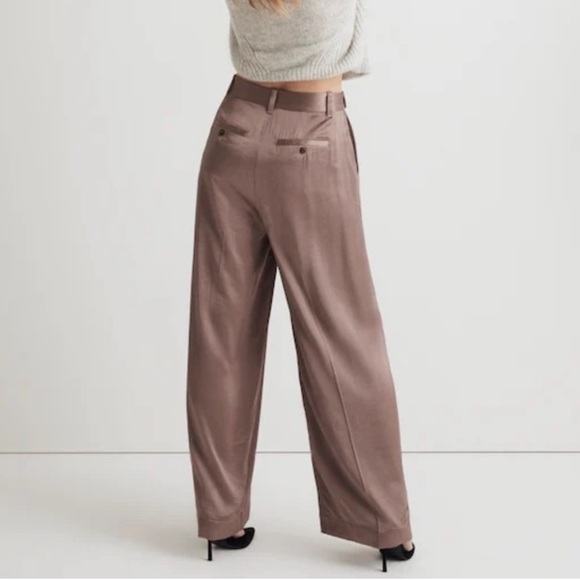 Madewell The Harlow Wide-Leg Pant in Satin Iced Mocha Brown 14 NWT NO380 - Picture 2 of 16